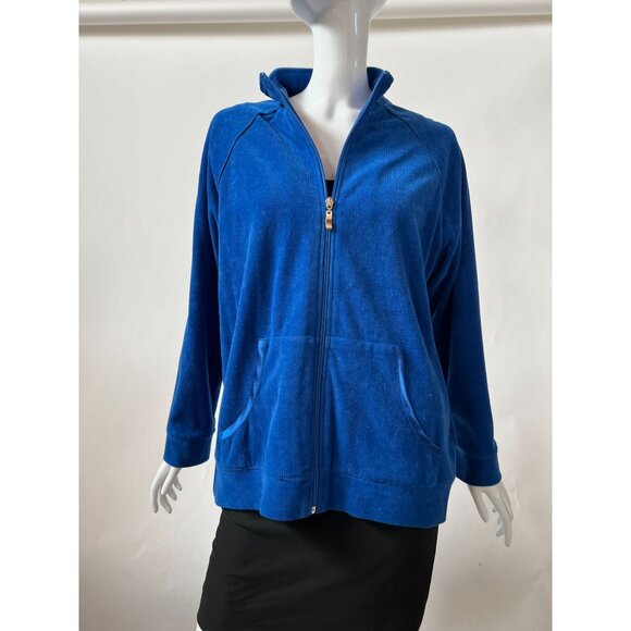 Allison Daley Petite Womens Blue Full-Zip Jacket With Pockets PM/M Cotton & Poly - Picture 1 of 16